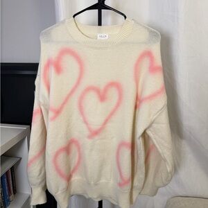 Le Lis Cream Sweater with Pink Heart Accents